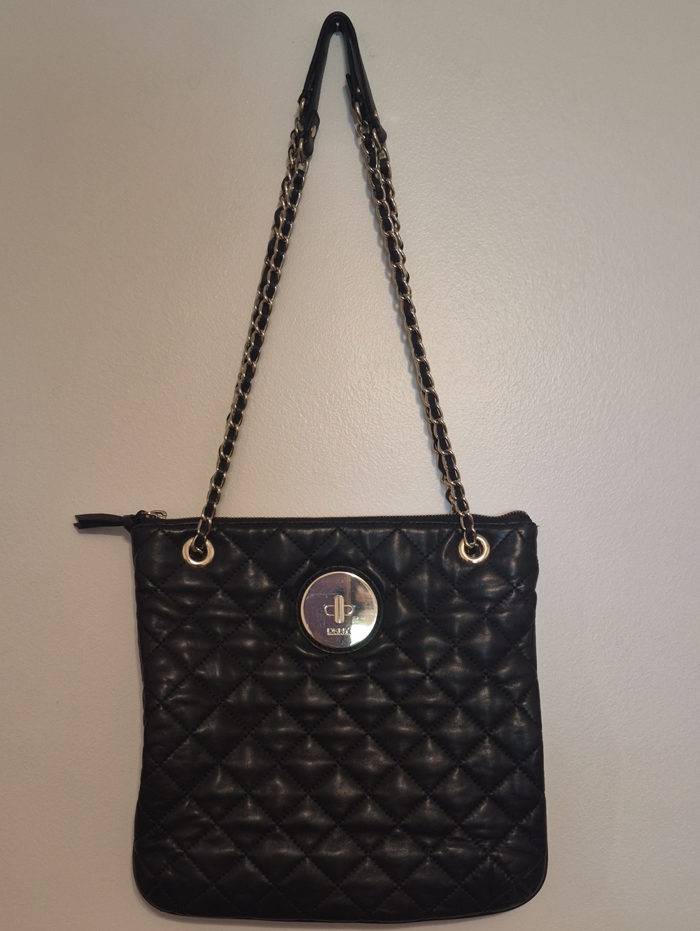 DKNY Black Quilted Chain-Handle Leather Shoulder Bag